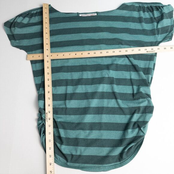 Aventura Striped Ruched Sides Short Sleeve Top Womens Large Green Boat Neck - Picture 5 of 16